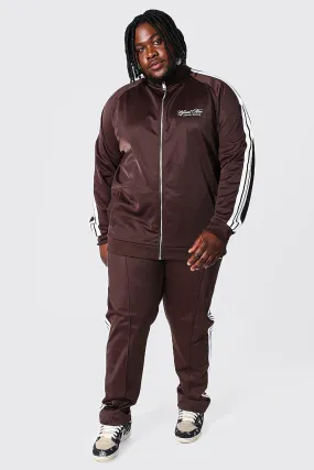 Plus Man Funnel Neck Tricot Tape Tracksuit | boohooMAN UK