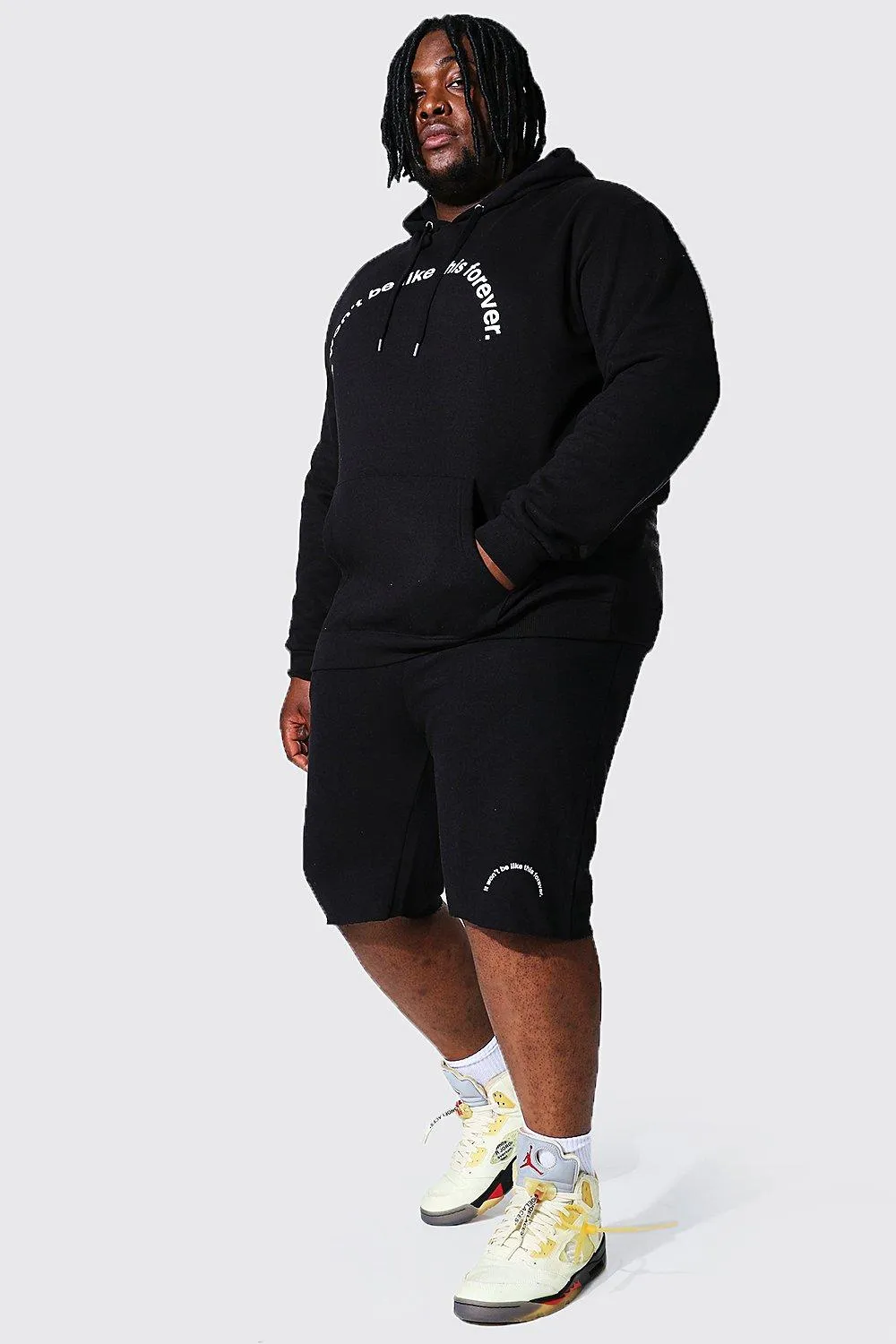 Plus Size Positive Slogan Short Tracksuit | boohooMAN UK