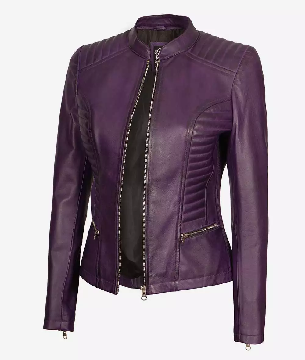 Rachel Womens Slim Fit Purple Moto Leather Jacket