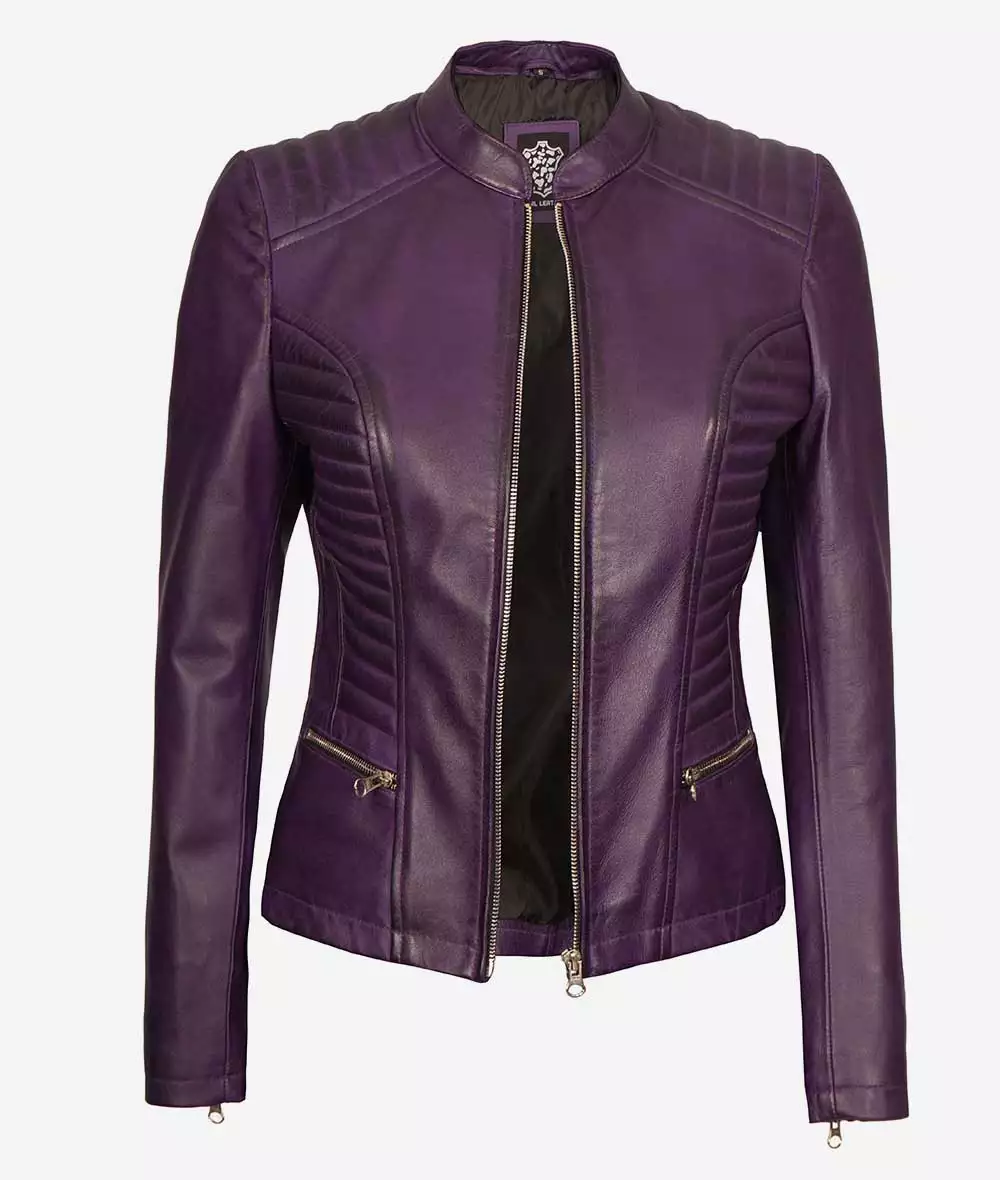 Rachel Womens Slim Fit Purple Moto Leather Jacket