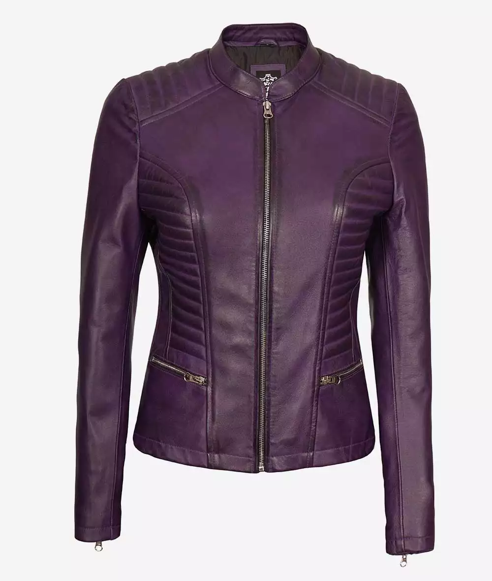 Rachel Womens Slim Fit Purple Moto Leather Jacket