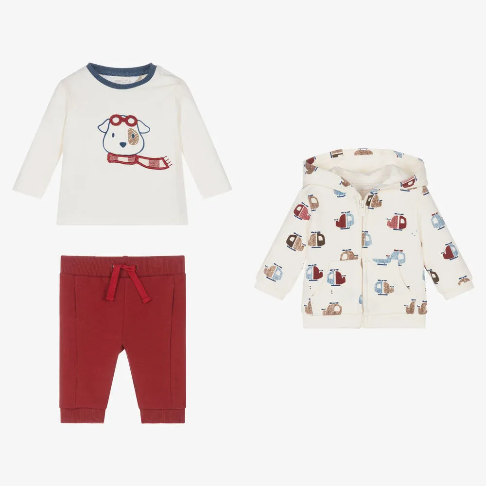 Red & Ivory Cotton Baby Tracksuit Set