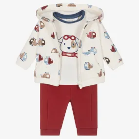 Red & Ivory Cotton Baby Tracksuit Set