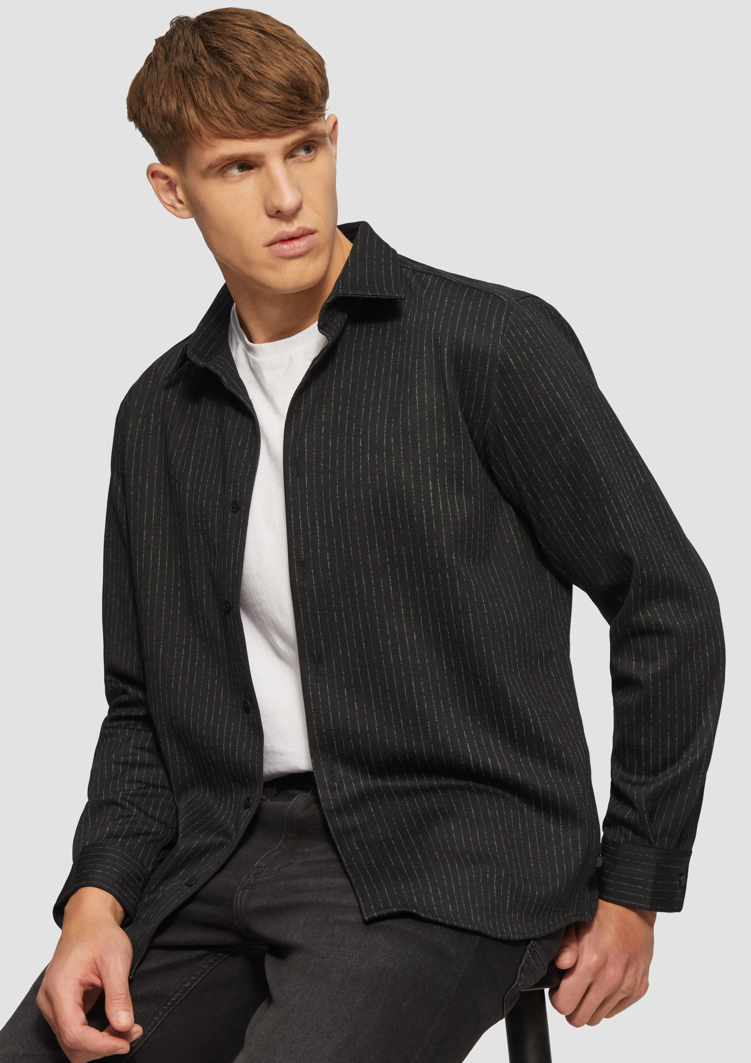 Regular fit: jersey shirt with pinstripes