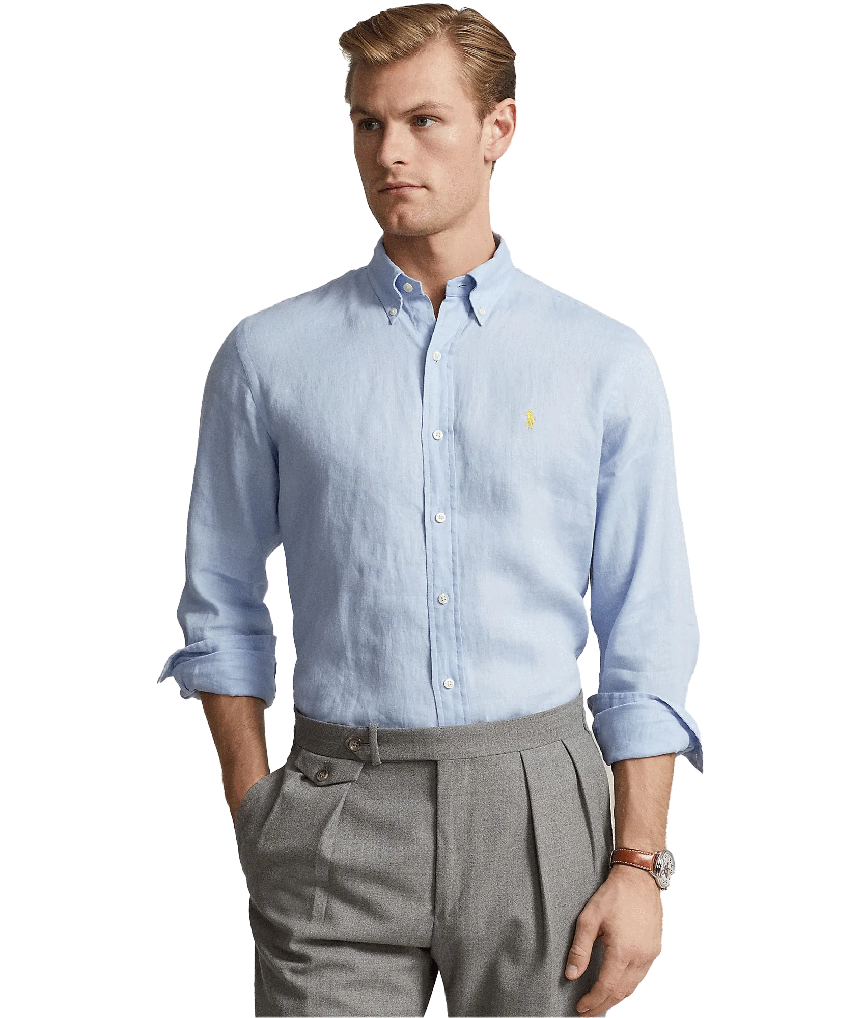 Slim Fit Linen Shirt - Blue