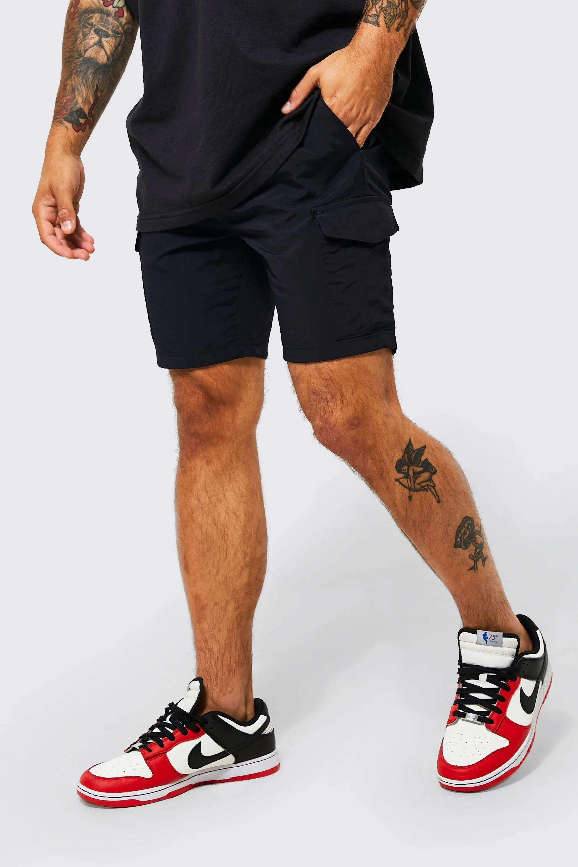 Slim Fit Nylon Cargo Shorts