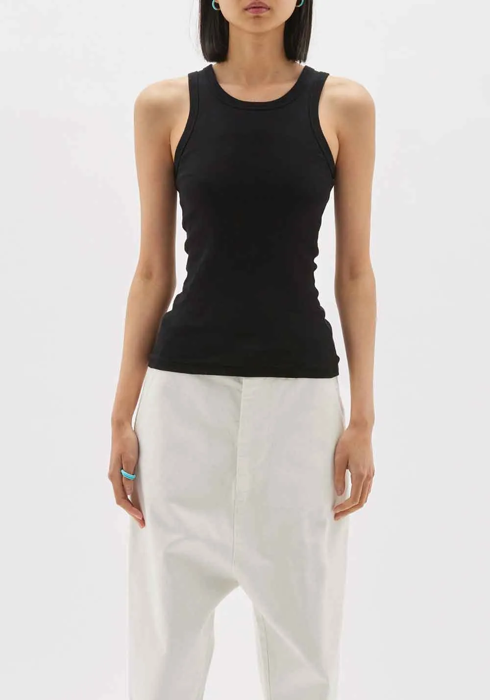 SLIM SUPERFINE RIB TANK BLACK