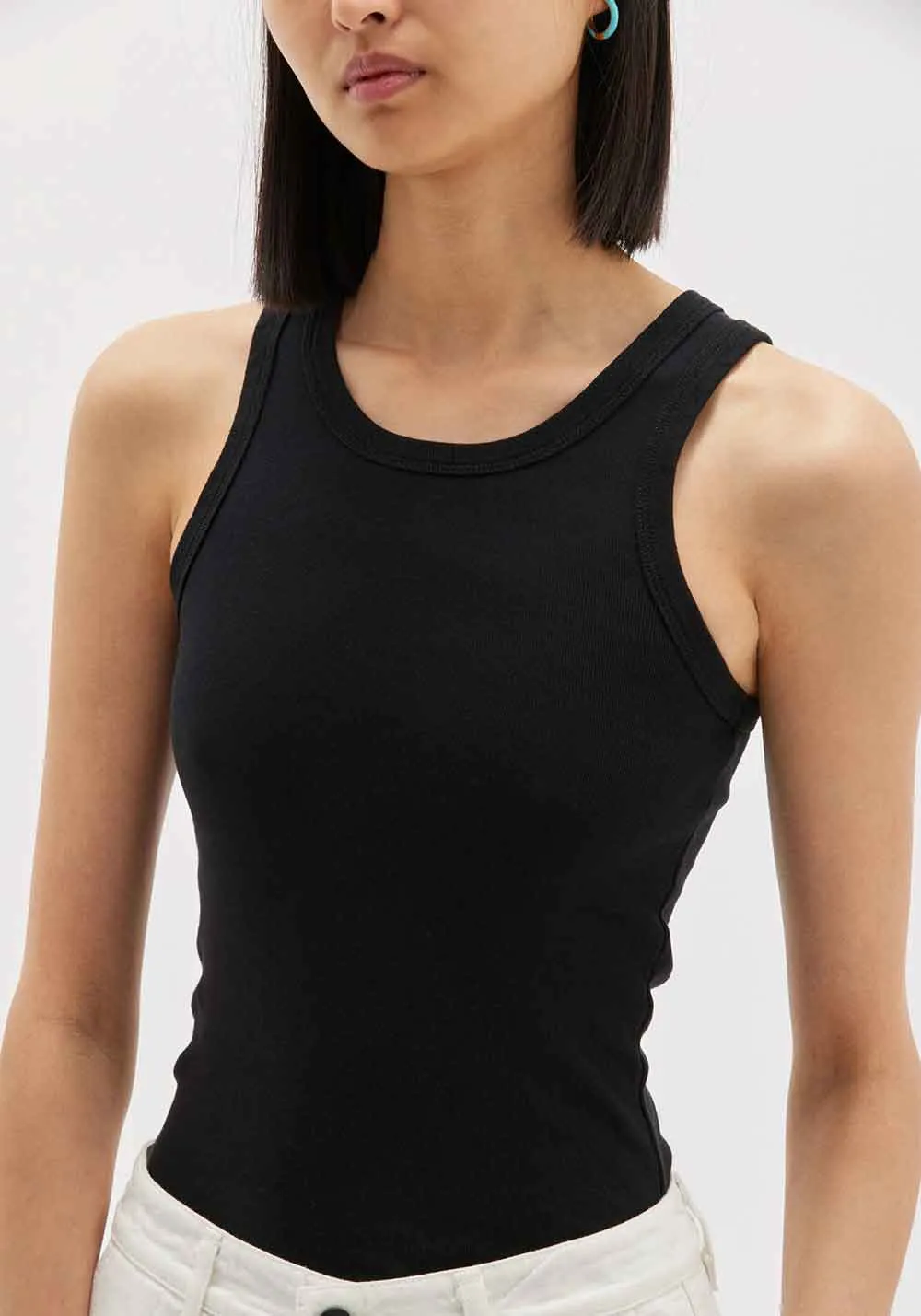 SLIM SUPERFINE RIB TANK BLACK