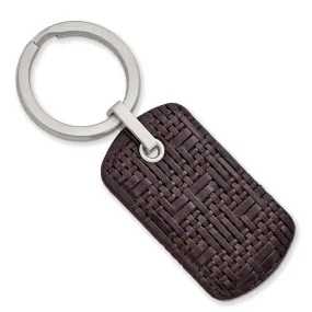 Stainless Steel Brown Woven & Stitched Leather Key Chain