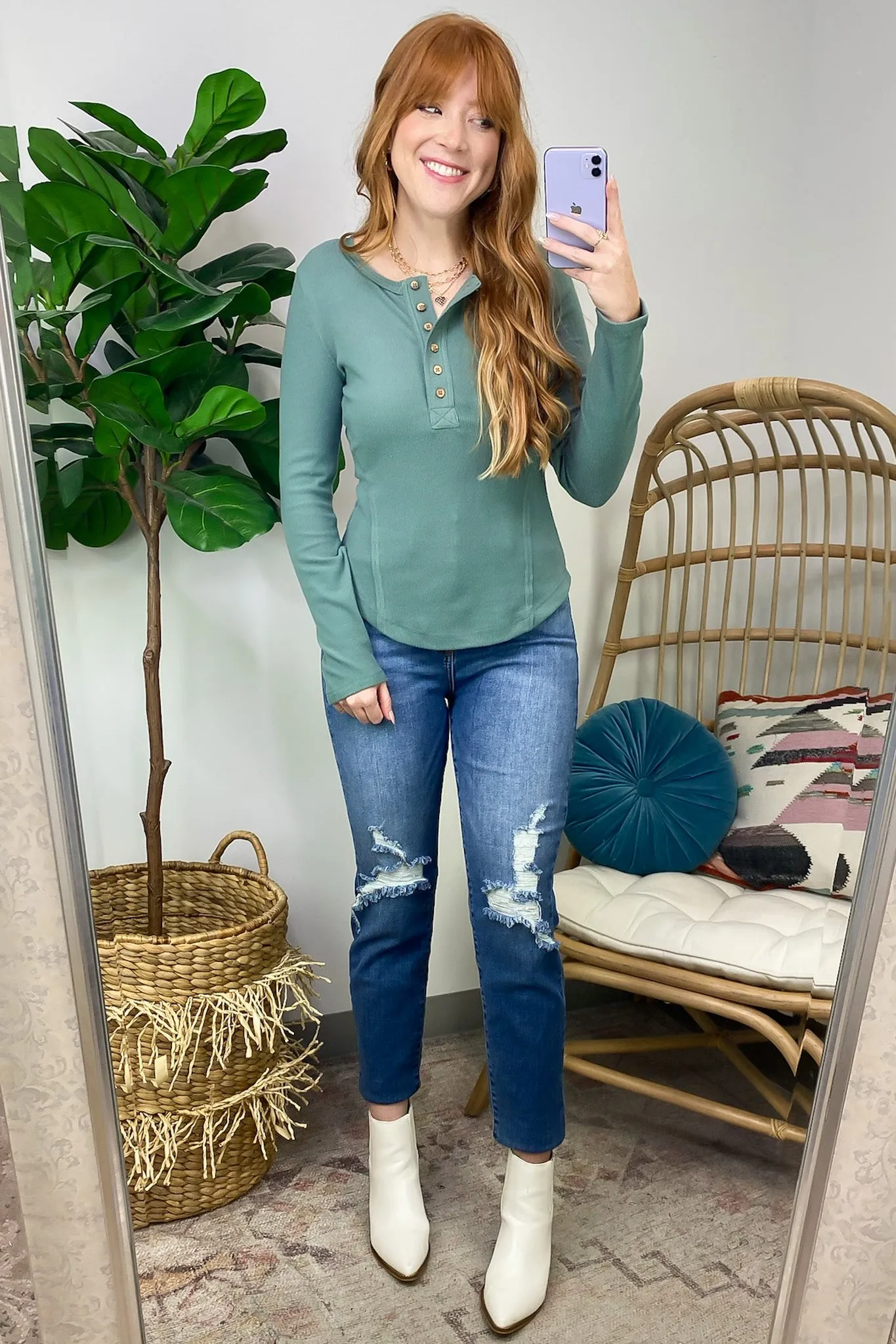 Stellia Soft Brushed Knit Button Henley Top - FINAL SALE