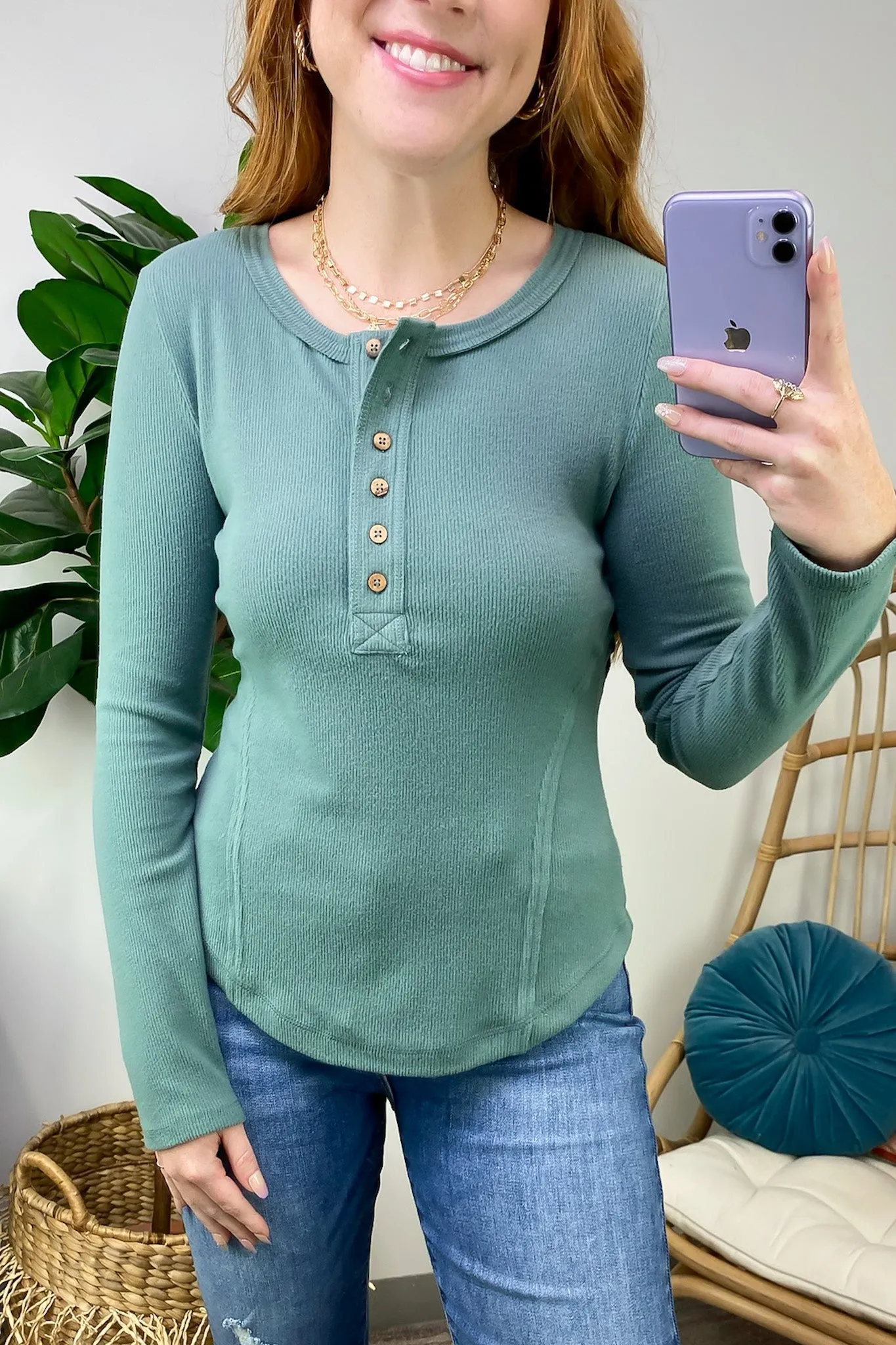 Stellia Soft Brushed Knit Button Henley Top - FINAL SALE