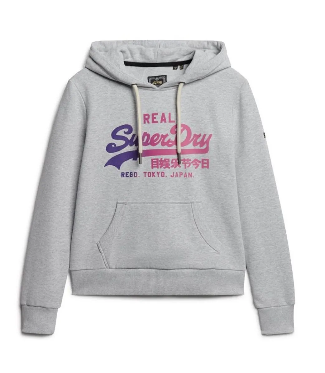 Superdry Womens Vintage Graphic Hooded Sweatshirts Flake Grey Marl