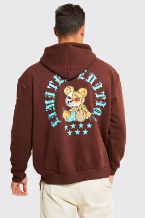 Tall Evil Teddy Back Print Zip Through Hoodie