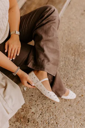 The Iris Rhinestone Embellished Faux Leather Flats in Cream