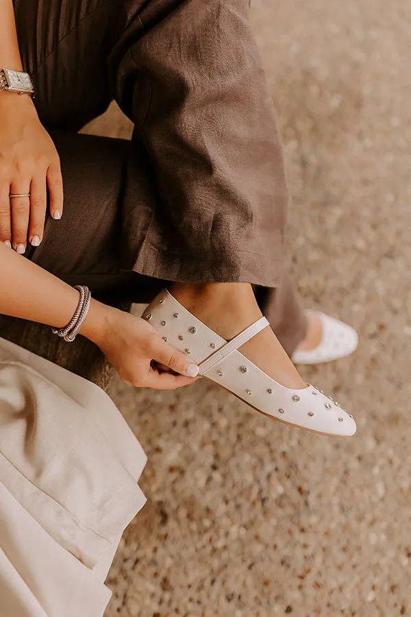 The Iris Rhinestone Embellished Faux Leather Flats in Cream