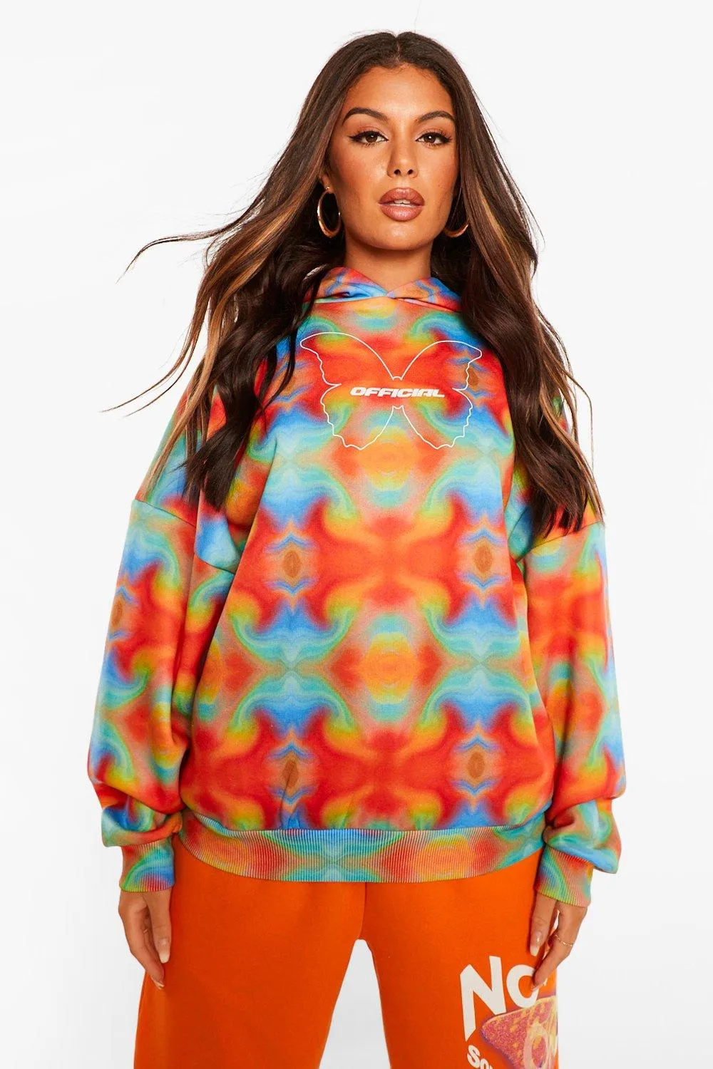 Tie Dye Butterfly Print Hoodie