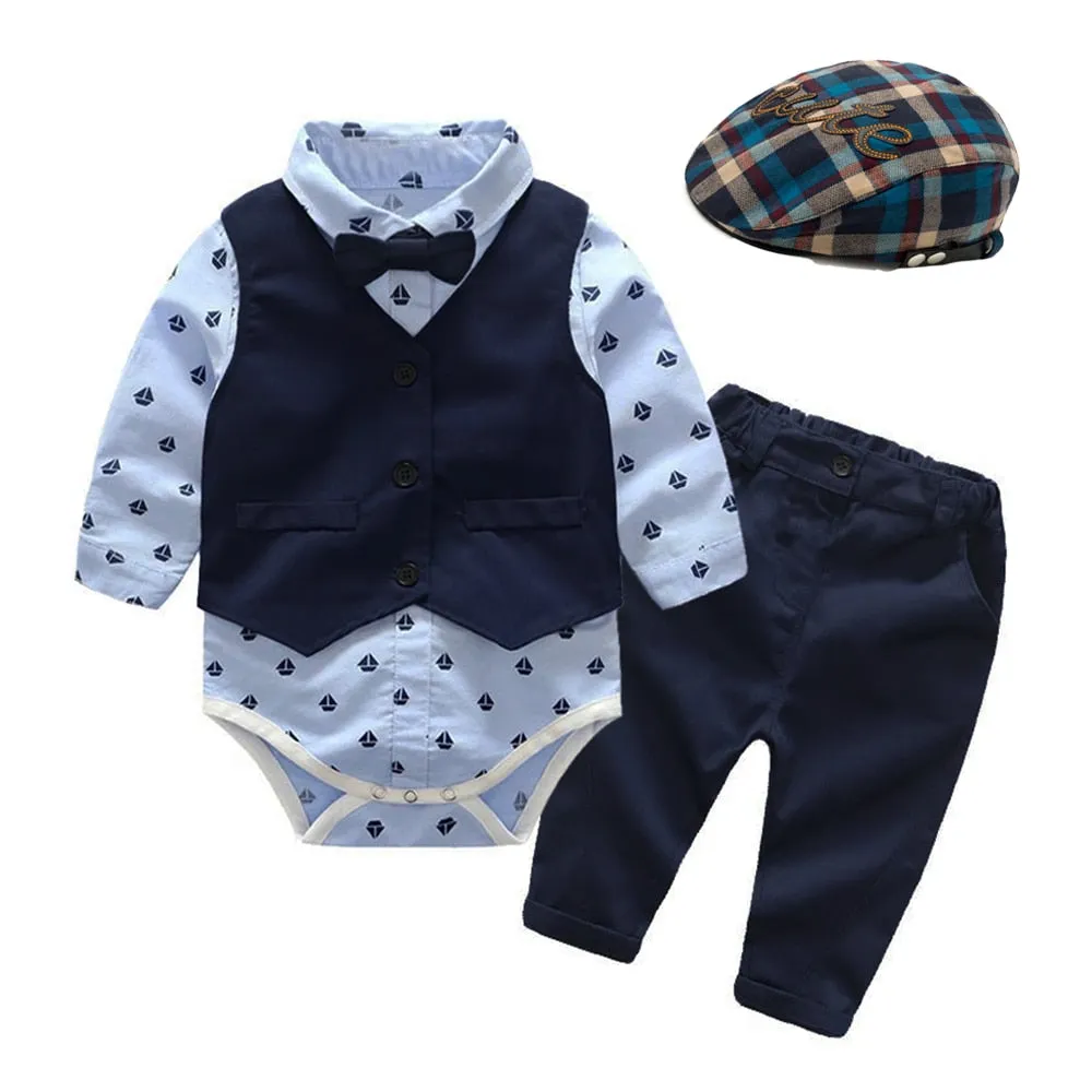 Traje para Niño y Bebe Baby Clothes Autumn Boys Suits New born Gentleman Party Costume Soft Cotton Jumpsuit More Shorts Baptism 