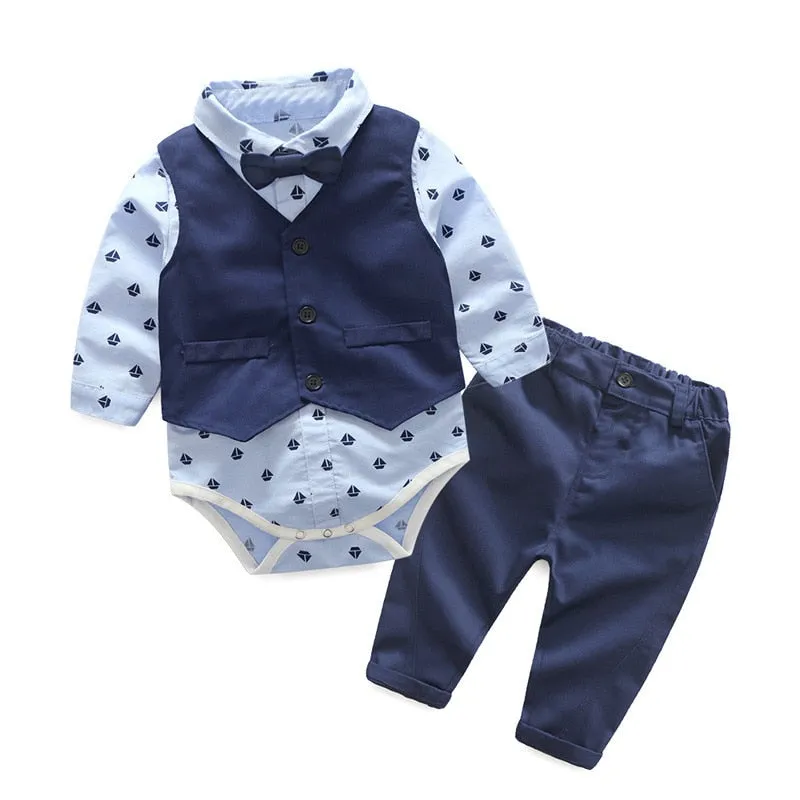 Traje para Niño y Bebe Baby Clothes Autumn Boys Suits New born Gentleman Party Costume Soft Cotton Jumpsuit More Shorts Baptism 