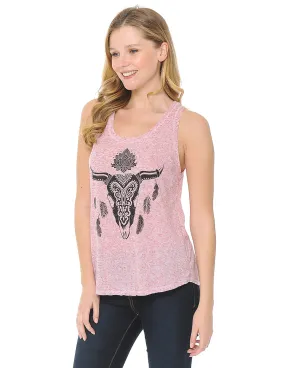 Tribal Boho Skull Dream Catcher Pink Tank