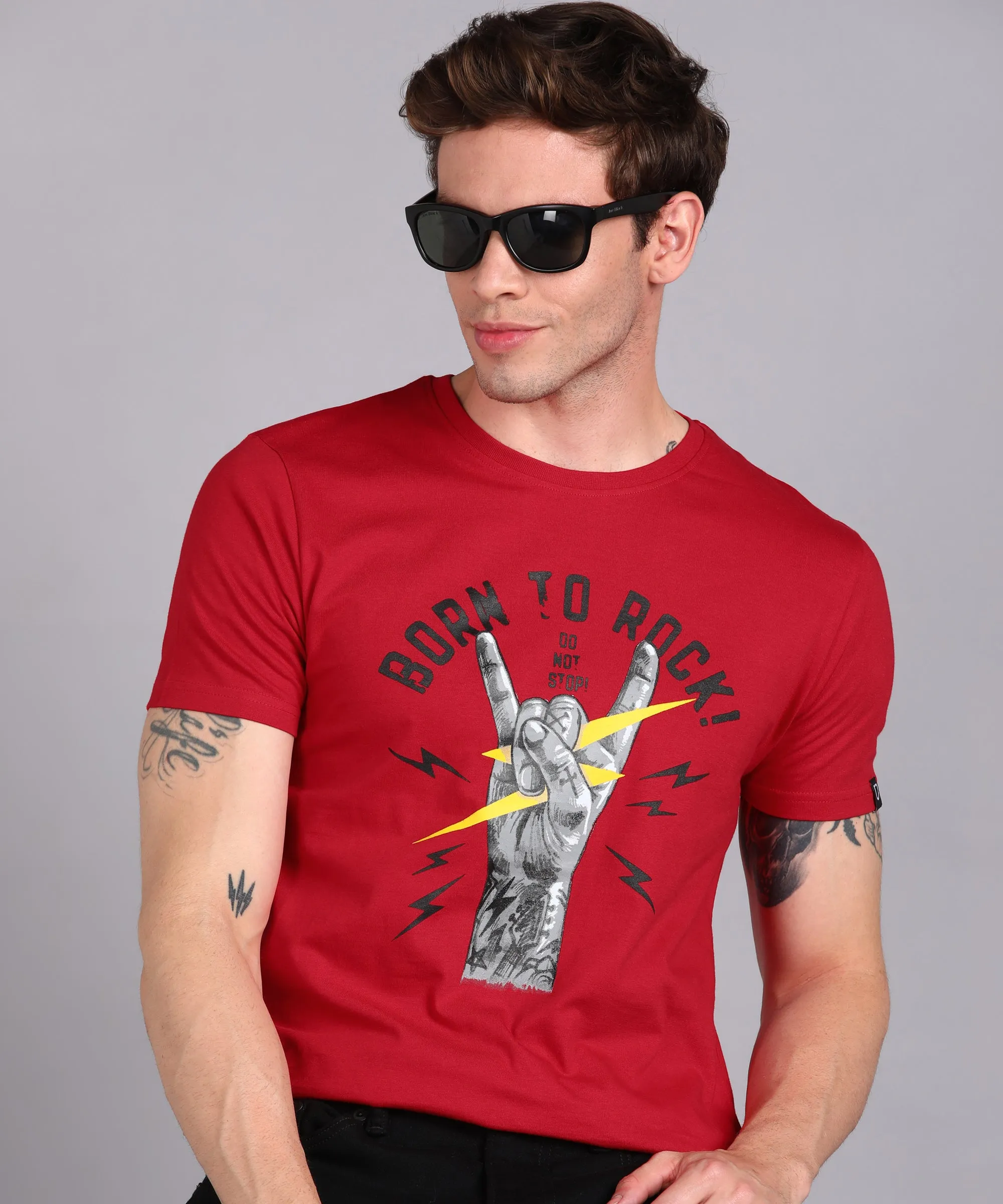 Urbano Fashion Men's Red Graphic Printed Round Neck Half Sleeve Slim Fit Cotton T-Shirt