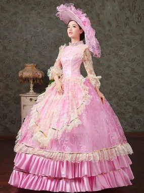 Victorian Retro Tudor Dress  Costume Women's Stand Collar Pink Vintage Victorian era Clothing Royal Ball Gown Pageant Costumes D