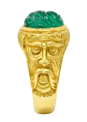 Vintage Carved Emerald 18 Karat Gold Green Man Men’s Unisex Ring