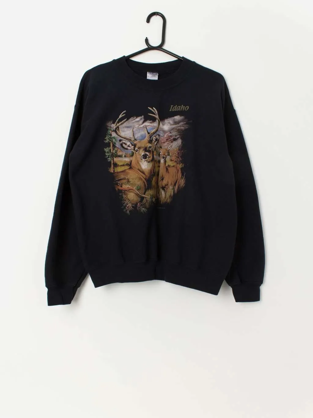 Vintage deer graphic sweatshirt in dark navy – Large