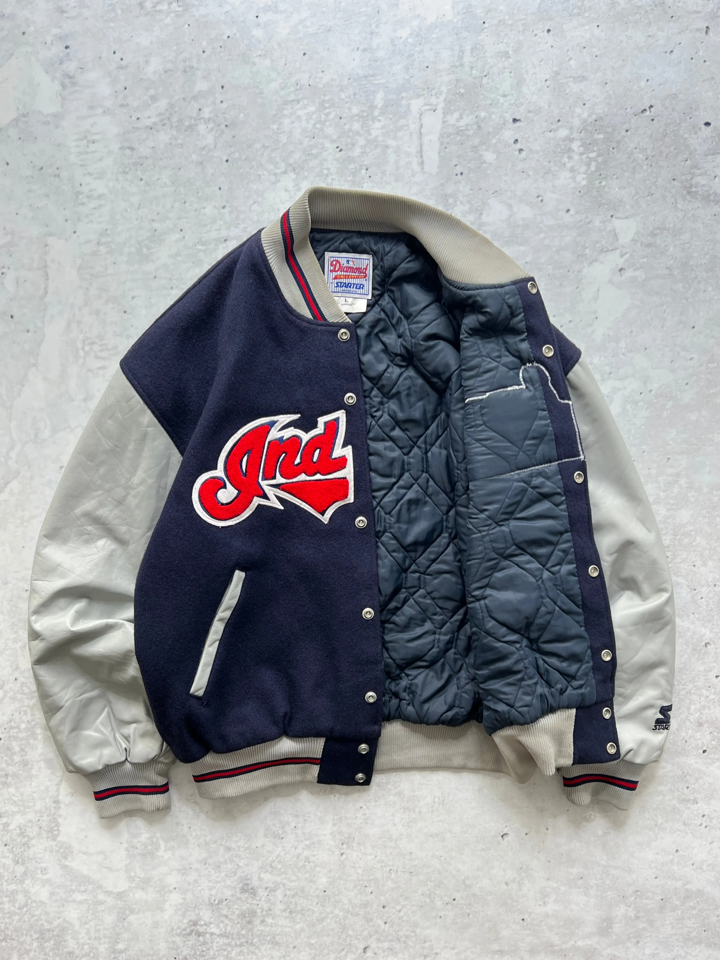 Vintage Indians Wool / Leather Varsity Jacket (L)