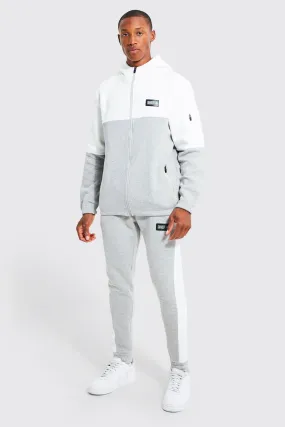 Zip Hooded  Panelled Tracksuit With Tape